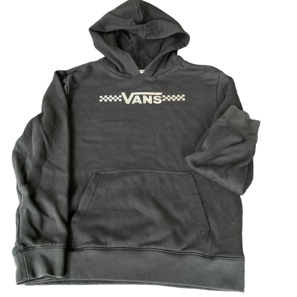 Vans Hooded Sweatshirt Boy's Large Black With Silver Logo
